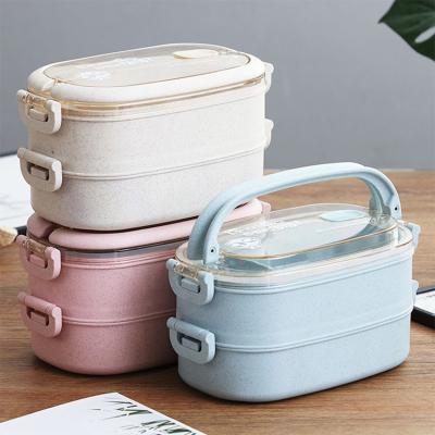 China Sustainable Lunch Box For Kids School Microwave Safe Take Out Plastic Eco Degradable Easy In Lock Food Container Bottle Wheat Bowl for sale