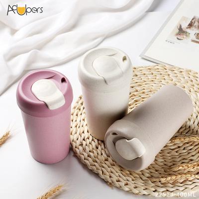 China Viable 2251J 400ml Manufacturers Wholesale Wheat Straw Polymer Double Layer Coffee Mug Eco Biodegradable Reusable Coffee Mug for sale