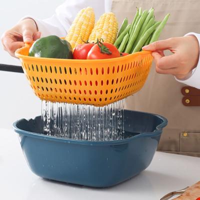 China Lavagem Cesta De Drenagem Viable Mesh Stainer Kitchen Washing Fruit and Vegetable Storage Double Layer Plastic Drain Baskets Bowl for sale