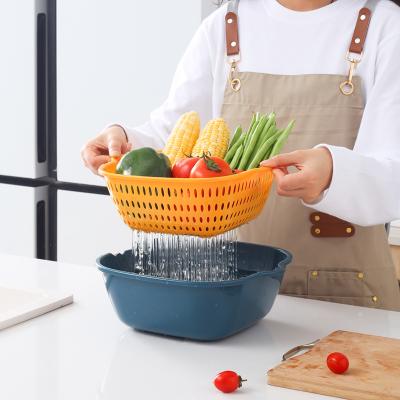 China 2021 Viable Saling Fruit Vegetable Storage Basket Kitchen Top Wash Bowl Two Liers Drain Storage Basket Water Filter Basket for sale