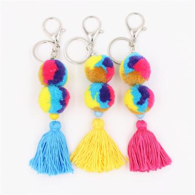 China Daily Boho Style Keychains Keychain Pompom With Rainbow Tassel Jewelry New For Women for sale