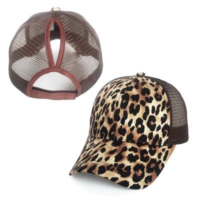 China Leopard JOINT Messy Bun Top Women Knot Hats Summer Baseball Cap for sale