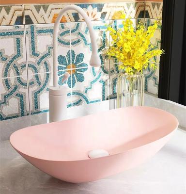 China Modern Quality Precision Boat Shaped Wash Basin Pink Color Customizable Bathroom Sink for sale