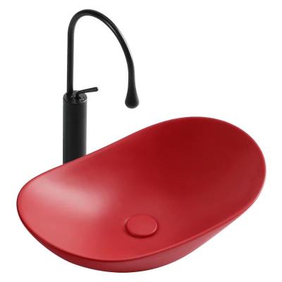 China Fashion Hand Wash Basins Modern Ceramic Vessel Shaped Letest Red Modern Bathroom Vanity With Vessel Sink for sale