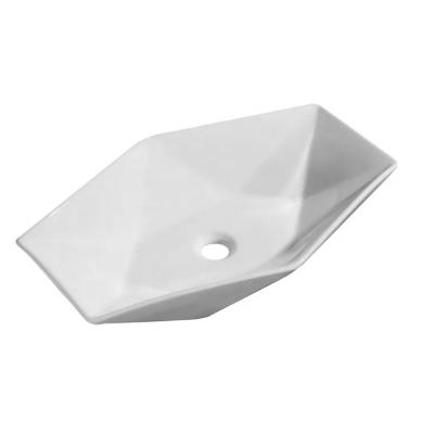 China Hexagon Art White Above Mount Sink Ceram Hand Wash Easy Clean Hot Selling Ceramic Basin for sale