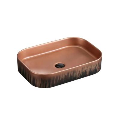 China Easy Clean Cheap Black Cabinet Wash Sink Gold Cost Gold Ceramic Basin For Bathroom for sale