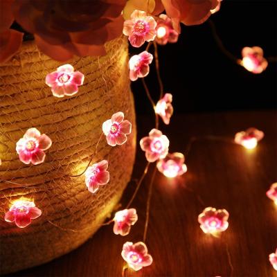 China Light Pink Fairy Cherry Blossom Light Battery Operated Copper String 30 LED Light Pink Decorative Lights For Valentines Day for sale