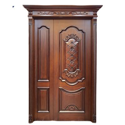 China High End Custom Sound Insulation Villa Walnut Hand-Carved Solid Wood Double Doors Open for sale