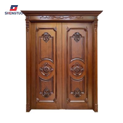 China High End Custom Sound Insulation Villa Walnut Hand-Carved Solid Wood Double Doors Open for sale