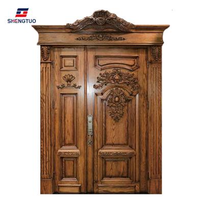 China Sound Insulation House Main Door Design External Solid Wood Front Double Door Designs for sale