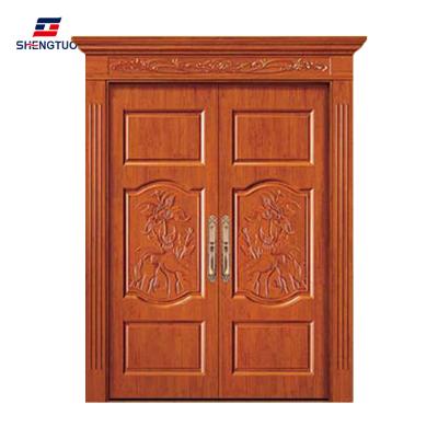 China Sound Insulation Luxury Solid Wood Front Entry Teak Wooden Double Door Designs for sale