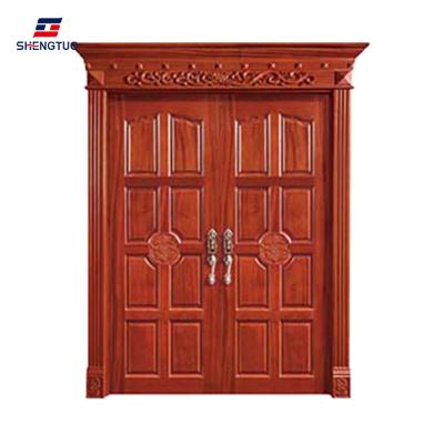 China 2021 Modern Exterior Front Main Doors Teak Double Entry Double Door Main Double Leaf Wooden Door Design for sale