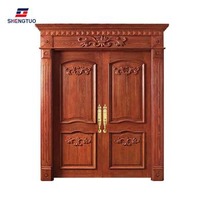 China Design Double Swing Front Sound Insulation Door American Oak Wood Carving Main Entry Door for sale