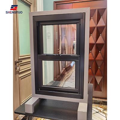 China Double Screen Aluminum Frame Chandelier Vertical Folding Through Sliding Window American Style Aluminum Hung Double Sash Window for sale