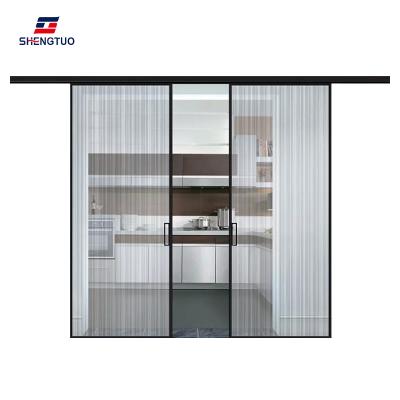 China Modern China Factory Make Hot Sale Aluminum Frame Narrow Edge Partition Door Apartment Kitchen Single Glass Hanging Sliding Door for sale