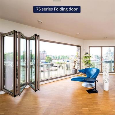 China Modern Exterior Aluminum Bi Fold Door Design Glass Accordion Sliding Patio Folding Doors Impact Glass Security Hurricane Proof Door for sale