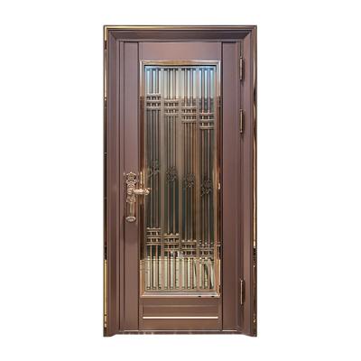 China Modern Stainless Steel Lattice Decoration Transparent Glass Security Door Residential Inlaid Main Door for sale