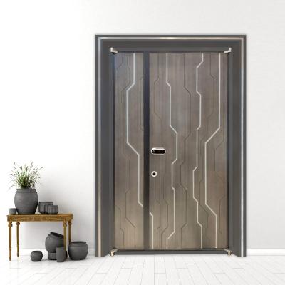 China Sound insulation the latest design of geometric striped door household security stainless steel decoration soundproof fire door for sale