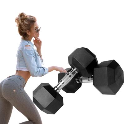 China rubber covered dumbbell free weight gym equipment fitness dumbbell set hexagon dumbbell for sale for sale