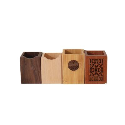 China Creative Wooden Pen Container Desk Black Walnut Arts And Crafts Stationery Storage Container Classic Desktop Pen Ending Wooden C for sale