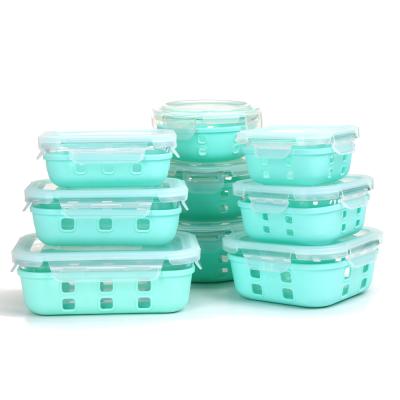 China 320ml/370ml/400ml/520ml/640ml/800ml/950ml/1040ml Silicone Food Crate JASPER Glass Microwavable/Heatable/Freshness Preservation Container for sale