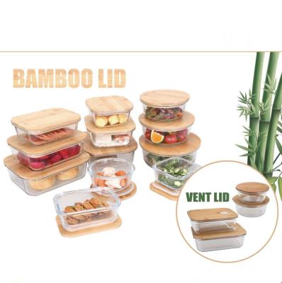 China 100% Food Grade Eco-friendly Bamboo Lid BPA Free Glass Food Container Set for sale