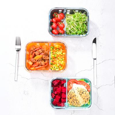 China Sustainable Meal Prep Compartments Glass Lunch Boxes With Lock Lid for sale