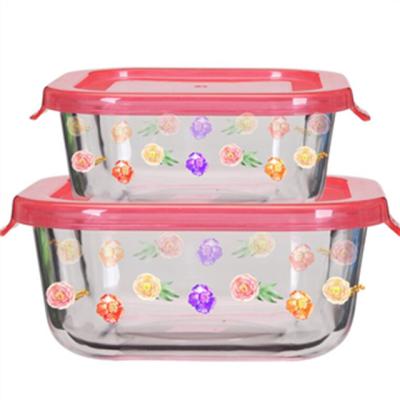 China Freshness Preservation Glass Lunch Box With Storage Lid With Decal Style Glass Meal Containers for sale