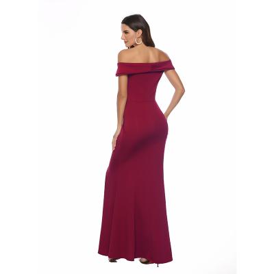 China Anti-Static Dresses Women Summer Off Shoulder Long Formal Dress Opening Ceremony Split Evening Dress for sale