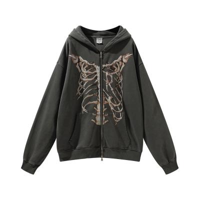 China anti-wrinkle custom dark gray skeleton printing late fall warm mens and womens coats for sale