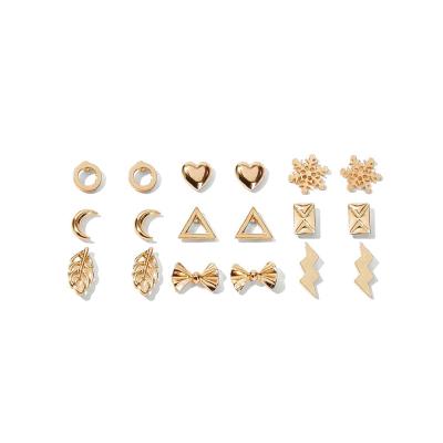 China TRENDY 9 Pairs/Set Creative Retro Leaf Hollow Snowflake Geometric Heart Stud Earrings Set for sale