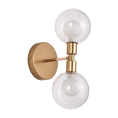 China Hot Sale Modern Lamparas De Pared 2 Bulbs Fashion Luxury Hotel Home Glass Ball Para dormitorio Fashion Indoor Bedroom Reading Fancy Wall Light for sale