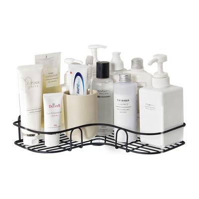 China 2021Home Viable Use Punch Free Single Row Bathroom Metal Corner Storage Rack Shower Shelf Toiletries Display Rack for sale