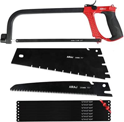 China AIRAJ Woodworking Hacksaw with 9 Interchangeable Metal Blades and Miters, Multifunctional Hacksaw Set Suitable for Metal, Wood and PVC Pipes for sale