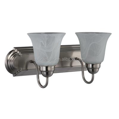 China Modern Vintage Wall Mount Lamp 2 Lights E26 Vanity Light Bathroom Fixtures Brushed Nickel Opalescent Glass ETL Listed for sale