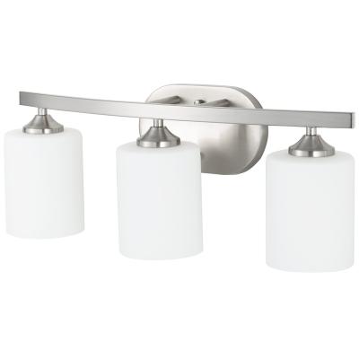 China Delity Contemporary Bathroom Light Fixtures Over Mirror Bath Vanity Lights In Brushed Nickel With White Glass Shades for sale