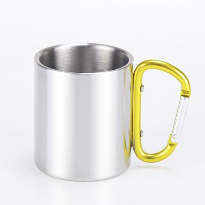 China Sustainable Stainless Steel Travel Camping Coffee Mug With Carabiner Handle Mugs for sale