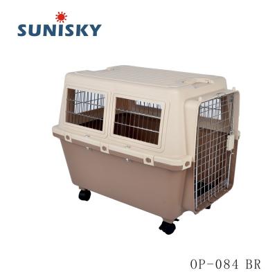 China Sustainable Large Dog Crate With Wheels Pet Carrier Airline Approved Pet Travel And Outside OP-084 BR for sale