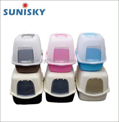 China Sustainable Brand New Colorful Hooded Plastic Cat Litter Box Cat Toilet With Door for sale