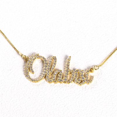 China Custom Jewelry FASHIONABLE Luxury Gold Diamond Name Necklace Personalized Letters Box Chain for sale