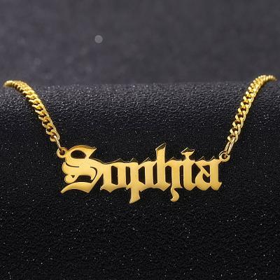 China Custom Personalized Gothic Cuban Link Name Necklace Stainless Steel Letter Nameplate FASHION Chain Necklace for sale