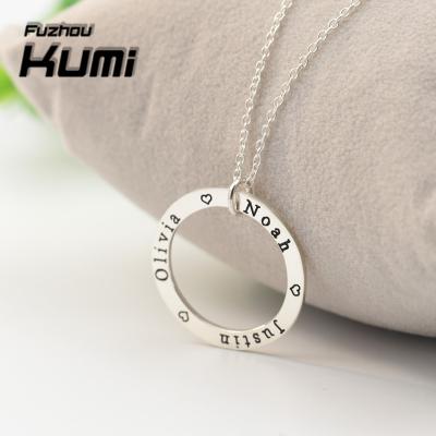 China 925 Sterling Silver Ring Charm Personalized Heart Engraved Circle Necklace 925 Jewelery 3 Names Jewelry for sale