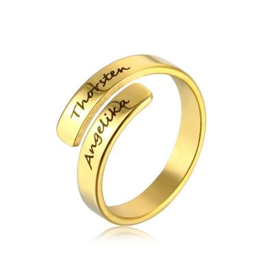 China High Quality Mens Womens Ring Engraved Name Spiral Band S925 Jewelry Gold Plated Custom Name Rings for sale