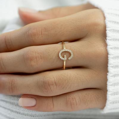 China Custom Letter TRENDY 925 Sterling Silver Rings Jewelry Women Diamond Initial Ring Paved Stones for sale