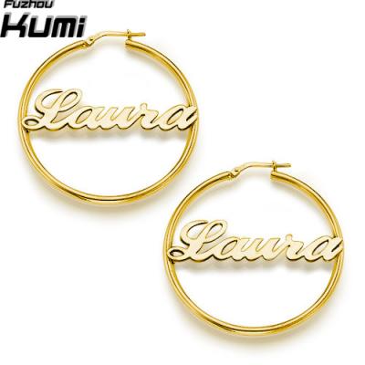 China Custom Hiphop 14K 18k Sterling Silver Personalized Hoop Name Hoop Earrings Gold Plated Nameplate Earring Set for sale