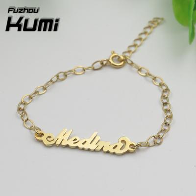 China Custom Jewelry Engraved Mini Carrie Name Bracelet For Kids Personalized Gold Korean Style Jewelry for sale