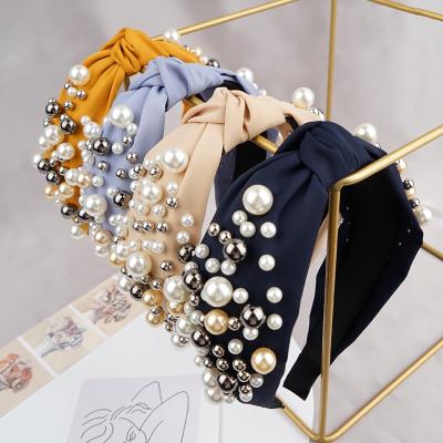 China 2021 Fashion Hot Selling Knotted Band Heads Gold Beads Shape Cloth Wash Face Hair Head Loop Headband for sale