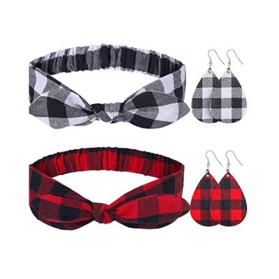 China Wholesale-Eco-friendly Classic Retro Fashion 2pcs Plaid Earring Hair Accessories Gift Set Children Headbands Kids Headbands Girls Hair Band Set for sale