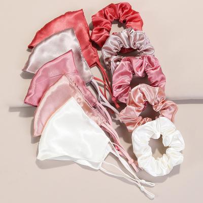 China Eco-friendly fashion pink pastel facemask and hair ring set white jumbo matte charmeuse satin scrunchie two layer bride scrunchy scrunchies for sale