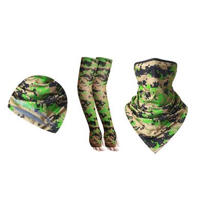 China Wholesale 24*40cm Ice Silk Skin Friendly Ear Triangle Towel Headwear Hanging Sleeve And Hat Cooling Camou Bandanas Set for sale